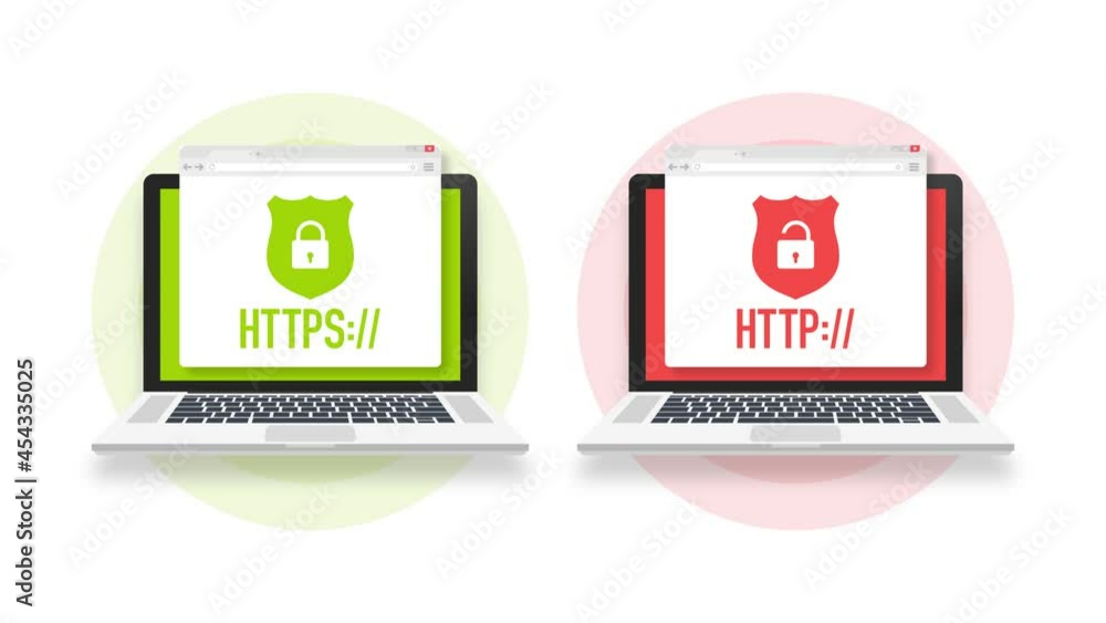 Poster http and https protocols on shield. motion graphics