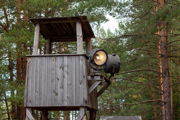 Army wooden tower with spotlights