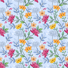 Colorful hand draw flowers design seamless pattern for fabric textile wallpaper wrap paper.