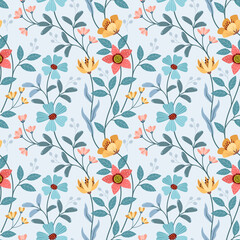 Abstract colorful flowers design seamless pattern.