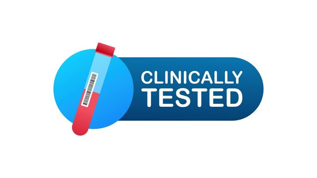 Clinically tested sign. Lab tested sign. Check mark and laboratory flask. Motion graphics