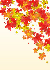 Green Plant Background Beige Vector. Floral Decor Frame. Red Seasonal Leaves. Canadian Leaf Card.
