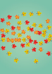 Colorful Floral Background Green Vector. Leaves November Card. Red Collection Foliage. Design Leaf Design.