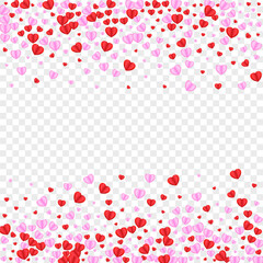 Tender Heart Background Transparent Vector. Volume Frame Confetti. Fond Cut Illustration. Red Confetti February Pattern. Pink Element Backdrop.