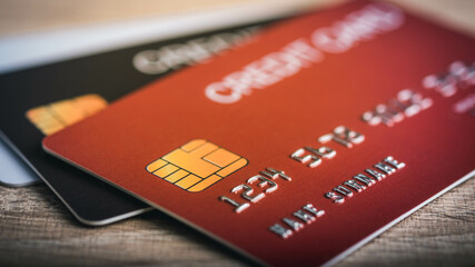 Credit card close up macro shot and selective focus for background.