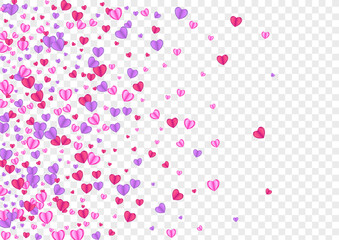 Violet Confetti Background Transparent Vector. Happy Backdrop Heart. Pink Fall Pattern. Tender Heart Elegant Texture. Red Card Frame.
