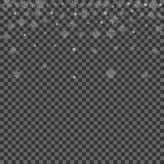 Metal Snowflake Background Transparent Vector. Confetti Isolated Card. Grey Snow Sparkle. Luminous Falling Pattern.