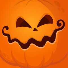 Cartoon funny  Halloween pumpkin head with scary face expression. Vector illustration of jack-o-lantern monster character design with carved emotion