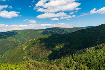 Jeseniky mountains with highest Praded hill from Rysi skala view point