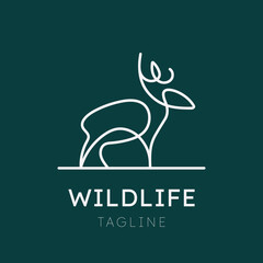 Wildlife Park Logo Vector Template. Deer Line Art Logo Design. Premium and professional style design.