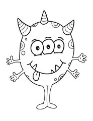 Fototapete Karikaturzeichnung Glückliche dumme süße Monster Vektor Illustration Malbuch Seite Art