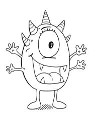 Door stickers Cartoon draw Cute Monster Vector Illustration Art Coloring Book Page
