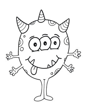 Happy Silly Cute Monster Vector Illustration Coloring Book Page Art