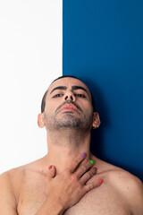 Naklejka premium gay man rainbow colored nails, no shirt