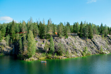 Montferrand Lake in Ruskeala park, Karelia, on a sunny day