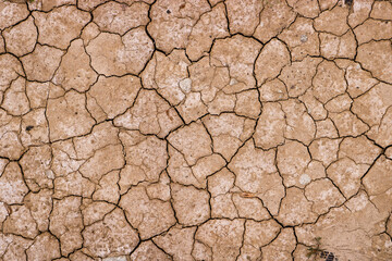 Drought cracked land. Water crisis concept, seasonal water scarcity. Dried soil texture.