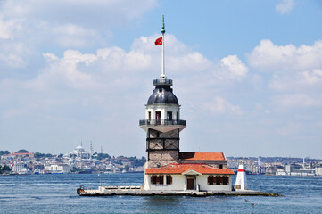 Maiden Island Istanbul. Panoramic view of the strait and the island. July 08, 2021, Istanbul, Turkey.