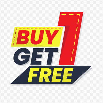 Buy 1 Get 1 Free banner design, red, navy and yellow color, Vector Illustration with transparent background.