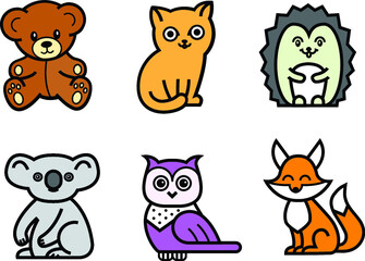 Set of cute animals icons