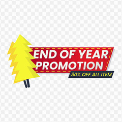 End of year promotion banner design, red and yellow color, Vector Illustration with transparent background.