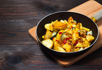 Roasted vegetables in a frying pan