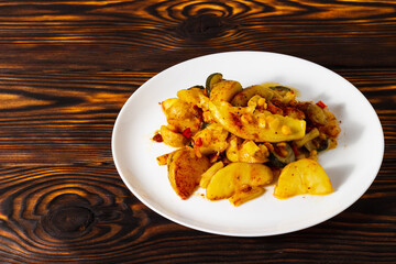 Fried vegetables on a white plate