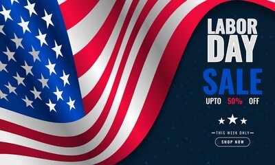 Labor Day USA background sales promotion advertising banner template with american flag design