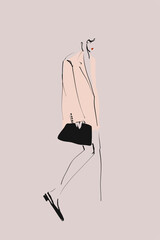 Fototapeta na wymiar Young stylish woman. Fashion illustration in sketch style. Vector