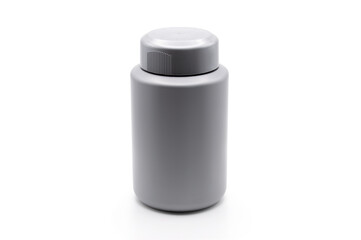 Silver Plastic Bottle Angle, Lid On, White Background