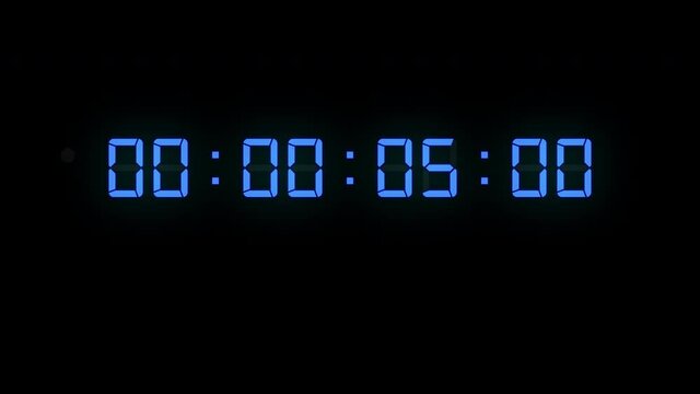 One minute of glowing led 60 fps timecode readout with blue digits and orange blinking dot on black background.