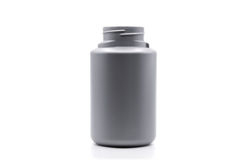 Silver Plastic Bottle Straight, Lid Off, White Background