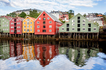 Obraz premium Beautiful cityscape of the city of Trondheim, Norway during summer