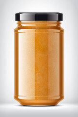 Glass Jar with Jam on Background. 