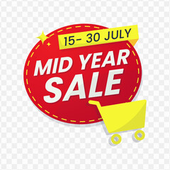 Mid Year Sale banner design, red and yellow color, Vector Illustration with transparent background.