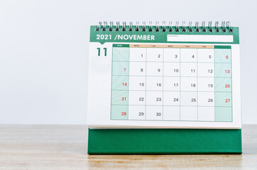 November 2021 green Desk calendar.