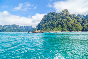 Beautiful mountains in Ratchaprapha Dam at Khao Sok National Park, Thailand.