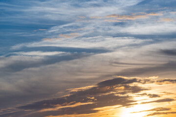 Beautiful sky with clouds at sunset, sky remplacement, nature background