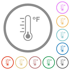 Fahrenheit thermometer cold temperature flat icons with outlines