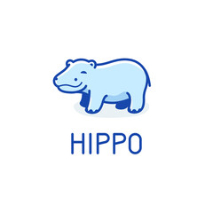 Vector logo design template - cartoon happy hippo. Contour vector illustration for logo,  emblem, badge, insignia.