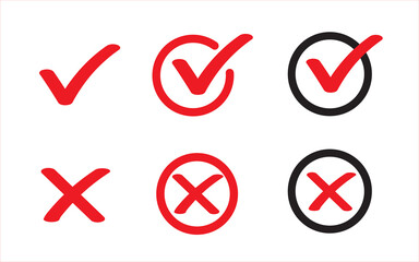 True and false flat icons. Check mark and red cross icon. Yes or No symbol. Vector illustration
