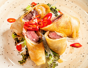 spring rolls with vegetables and sauce