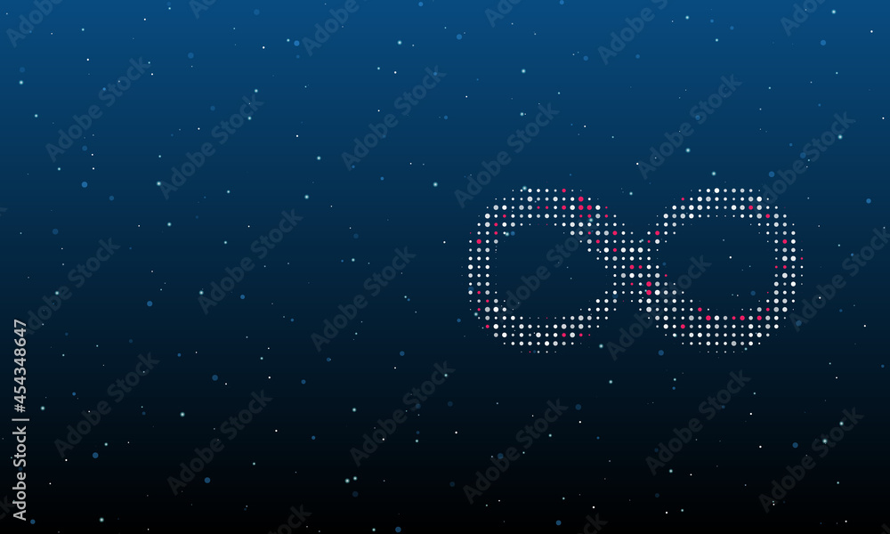 Poster on the right is the infinity symbol filled with white dots. background pattern from dots and circles