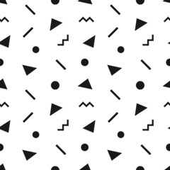 Simple black and white abstract geometric shapes vector seamless for 80s or 90s design.
