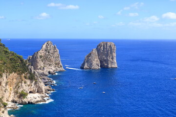 Fototapeta na wymiar panoramic view of the Capri coastline with Faraglioni rocks, Capri Island, Italy