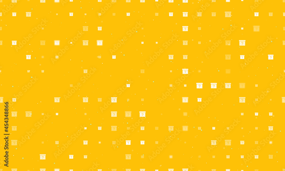 Poster seamless background pattern of evenly spaced white gift box with a question symbols of different siz