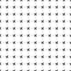 Square seamless background pattern from geometric shapes are different sizes and opacity. The pattern is evenly filled with big black plane symbols. Vector illustration on white background