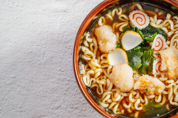 Delicious Japanese udon noodles in a ceramic bowl