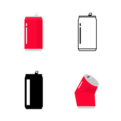 Aluminium soda can vector isolated or empty crumpled beer drink bottle container clipart flat cartoon and line outline art style