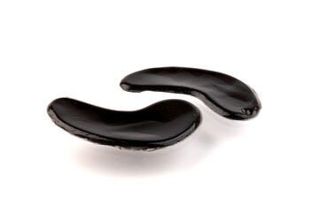 Black Gel eye patches, collagen masks for skin under eyes, isolated on white background