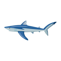 Fototapeta premium Blue shark isolated on white background. Cartoon character of ocean for children.